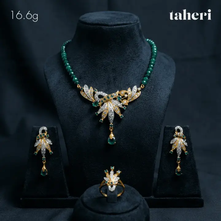 21k Two-Tone Gold String Set with Emerald design 31 by TAHERI