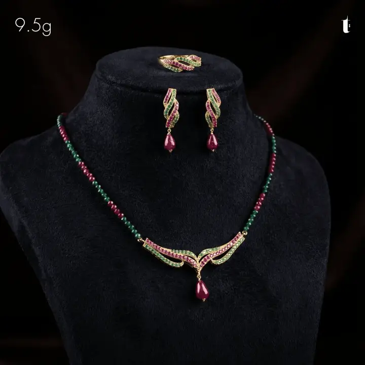 21k Yellow Gold String Set with Colored Stones design 34 by TAHERI