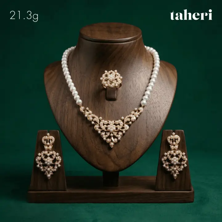 21k Yellow Gold String Set with Pearl design 41 by TAHERI