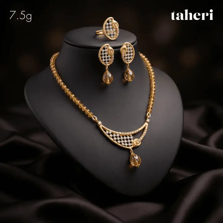 Yellow Gold String Set with Cubic Zirconia design 57 by TAHERI