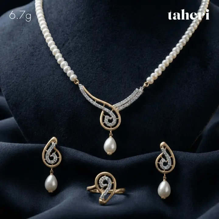 Yellow Gold String Set with Pearl design 65 by TAHERI
