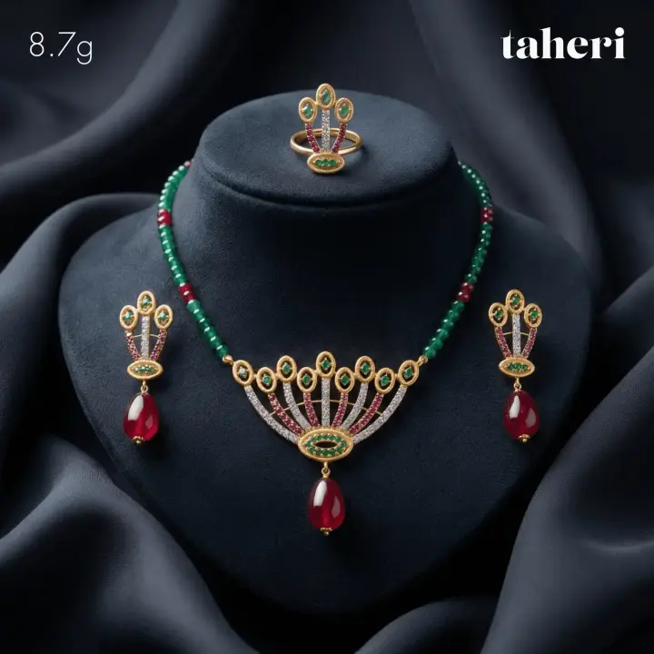 Yellow Gold String Set with Colored Stones design 66 by TAHERI