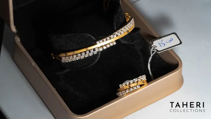 21k Yellow Gold Bangle & Ring with Cubic Zirconia design 25 by TAHERI