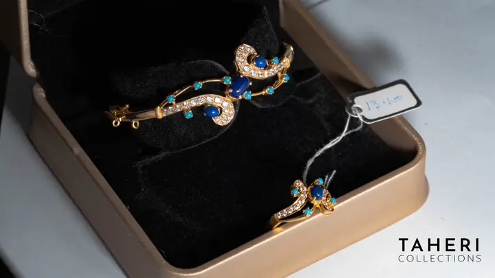 21k Yellow Gold Bangle & Ring with Colored Stones design 29 by TAHERI