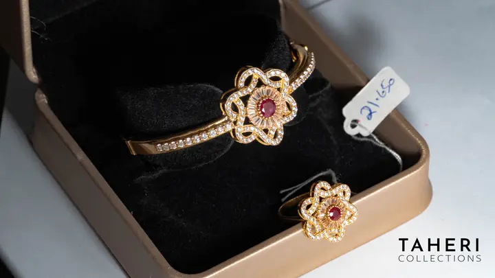 21k Yellow Gold Bangle & Ring with Ruby design 30 by TAHERI