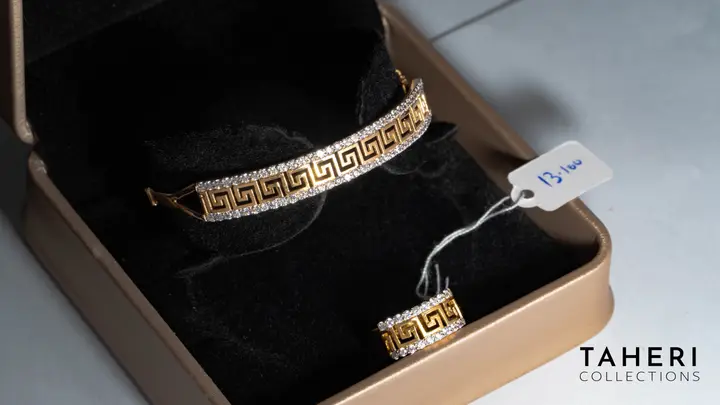 21k Yellow Gold Bangle & Ring with Cubic Zirconia design 33 by TAHERI