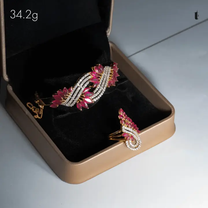 21k Two-Tone Gold Bangle & Ring with Ruby design 34 by TAHERI