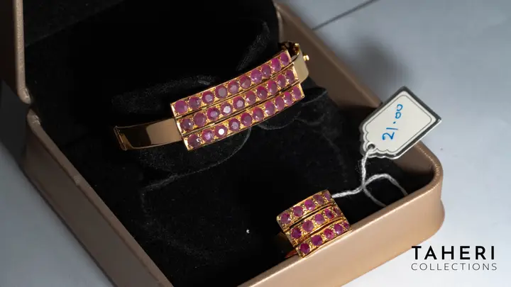 21k Yellow Gold Bangle & Ring with Ruby design 37 by TAHERI
