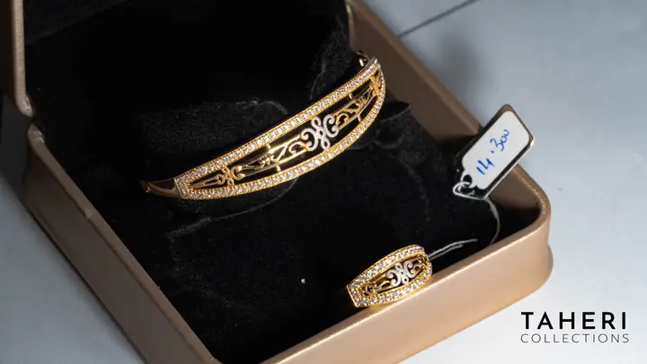 21k Two-Tone Gold Bangle & Ring with Cubic Zirconia design 38 by TAHERI