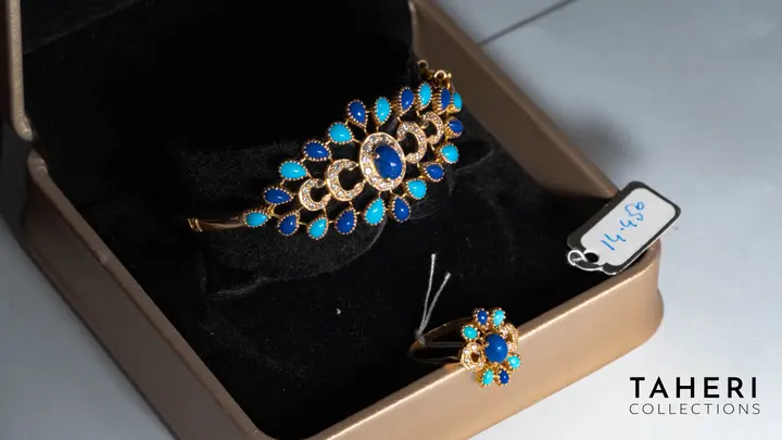 21k Yellow Gold Bangle & Ring with Colored Stones design 41 by TAHERI