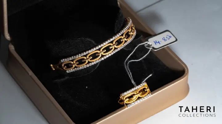 21k Yellow Gold Bangle & Ring with Cubic Zirconia design 44 by TAHERI