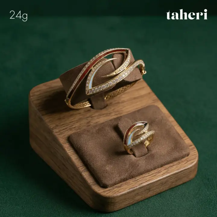 Yellow Gold Bangle & Ring with Cubic Zirconia design 50 by TAHERI