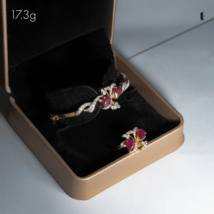Yellow Gold Bangle & Ring with Ruby design 52 by TAHERI