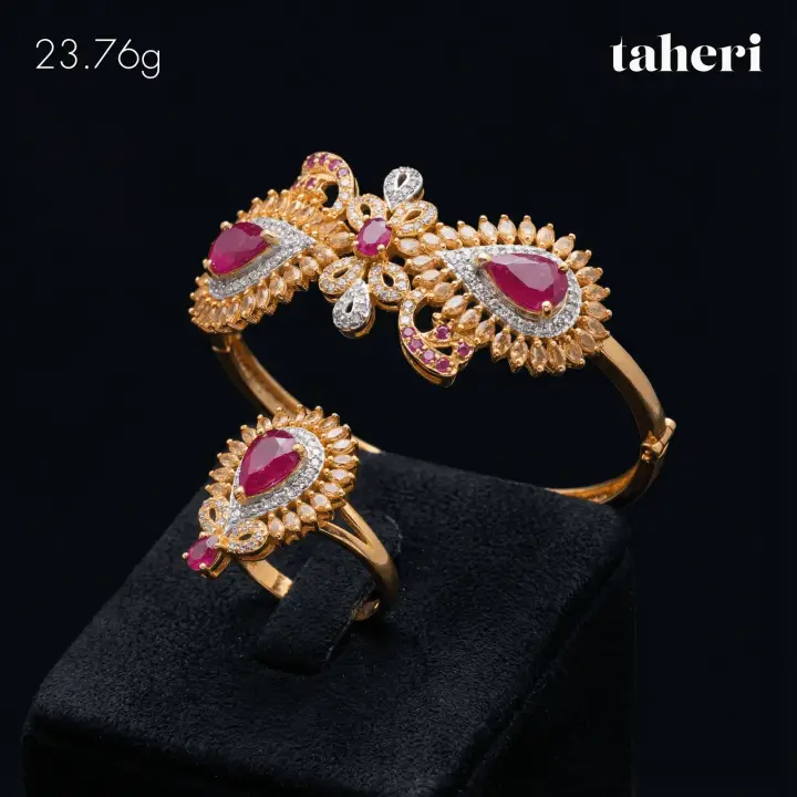 Two-Tone Bangle & Ring with Ruby design 53 by TAHERI