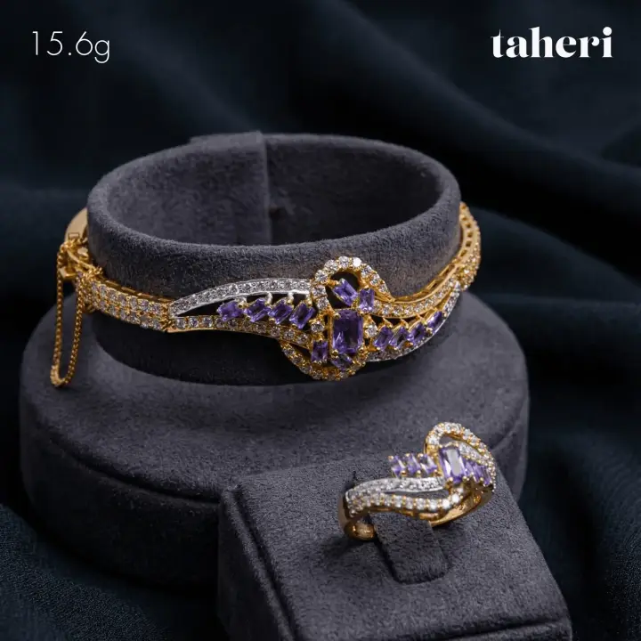 Two-Tone Bangle & Ring with Colored Stones design 54 by TAHERI