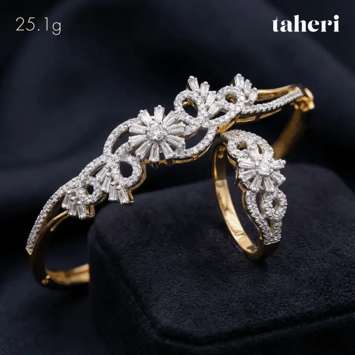 Two-Tone Bangle & Ring with Cubic Zirconia design 55 by TAHERI