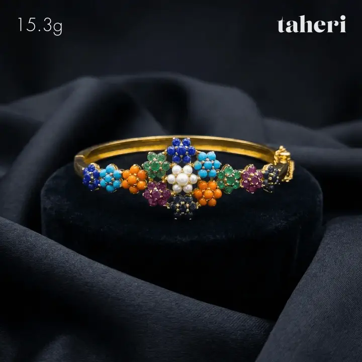 Yellow Gold Bangle & Ring with Colored Stones design 59 by TAHERI