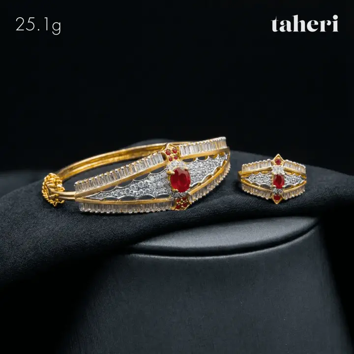 Two-Tone Bangle & Ring with Ruby design 60 by TAHERI