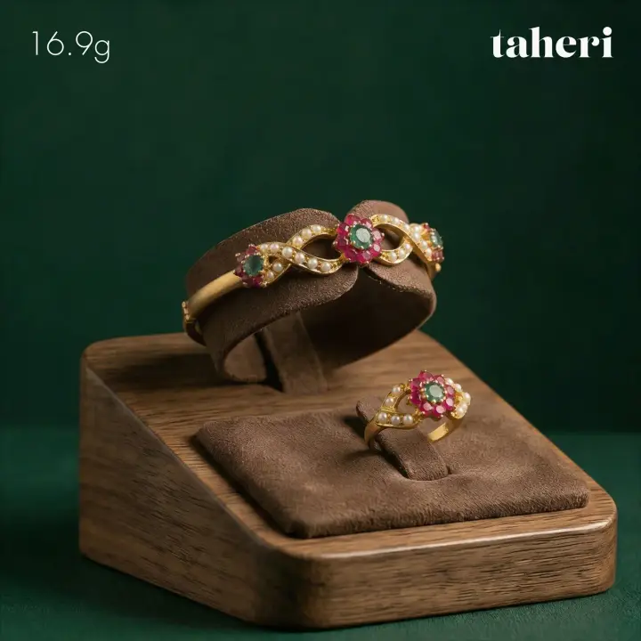 Yellow Gold Bangle & Ring with Ruby design 61 by TAHERI