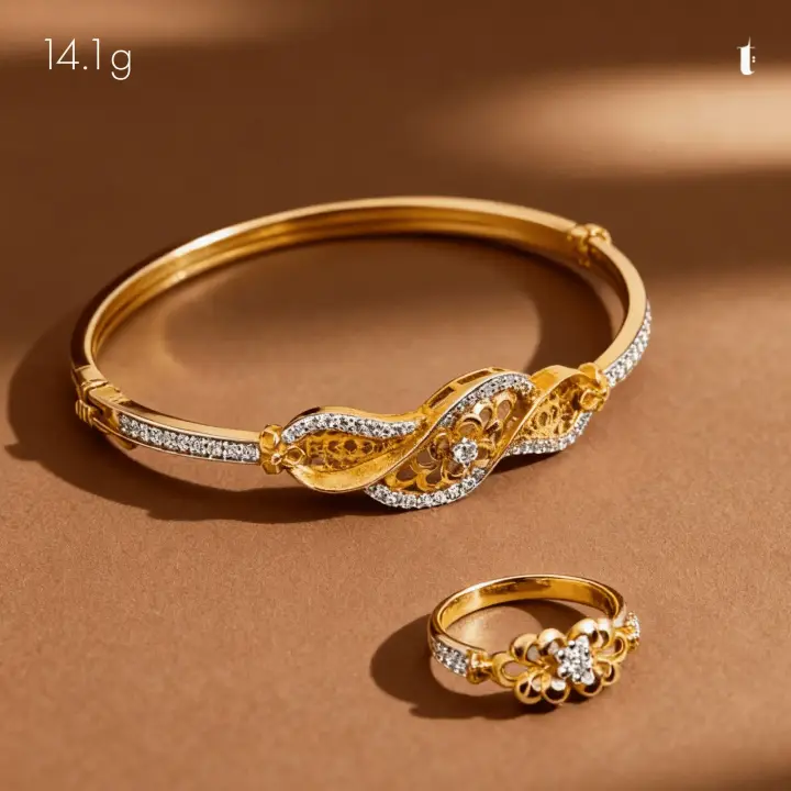 Two-Tone Bangle & Ring with Cubic Zirconia design 62 by TAHERI