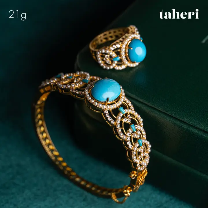 Yellow Gold Bangle & Ring with Colored Stones design 70 by TAHERI
