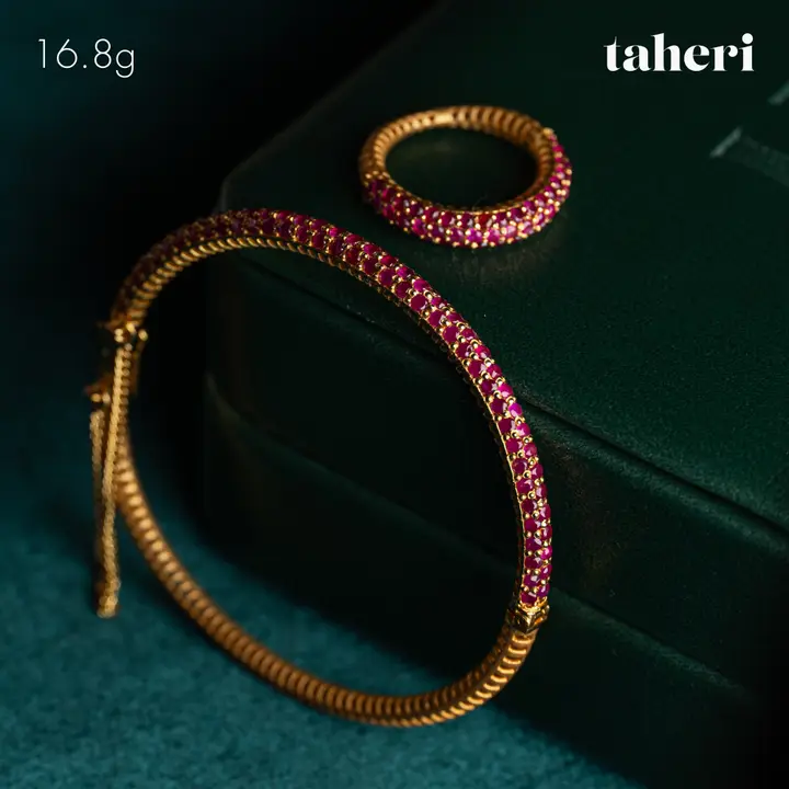 Yellow Gold Bangle & Ring with Ruby design 72 by TAHERI