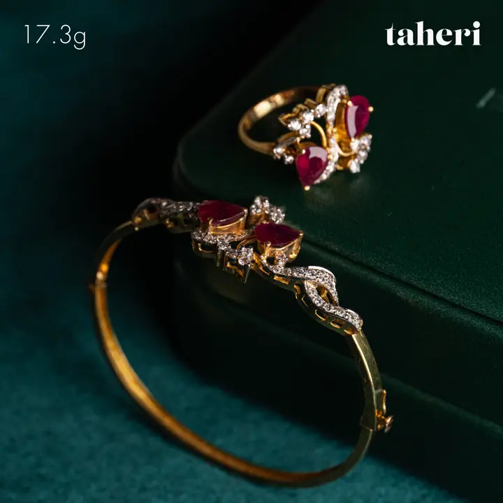 Yellow Gold Bangle & Ring with Ruby design 74 by TAHERI