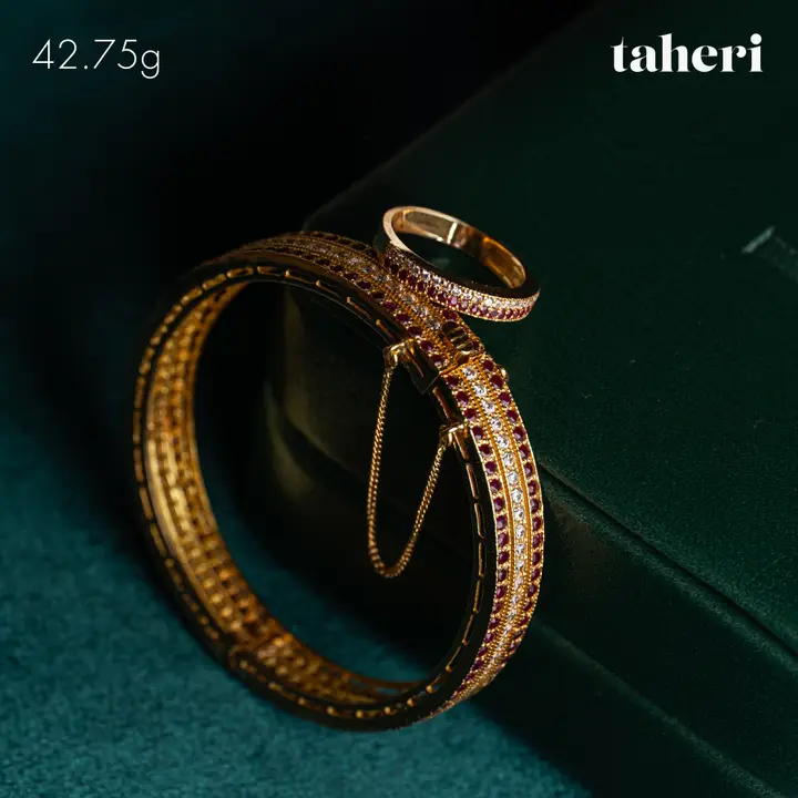 Yellow Gold Bangle & Ring with Ruby design 75 by TAHERI