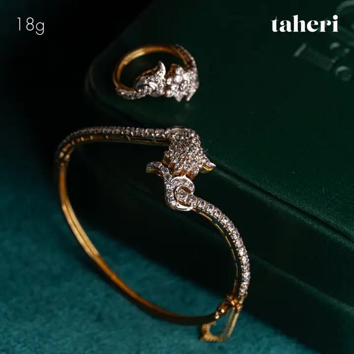 Yellow Gold Bangle & Ring with Cubic Zirconia design 77 by TAHERI