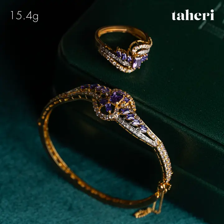 Yellow Gold Bangle & Ring with Colored Stones design 78 by TAHERI