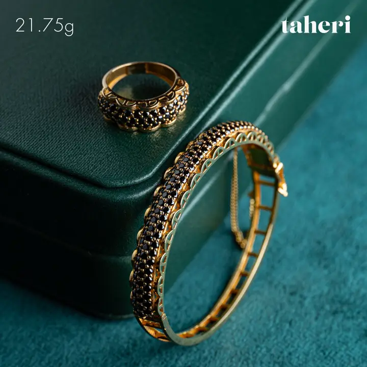 Yellow Gold Bangle & Ring with Colored Stones design 81 by TAHERI