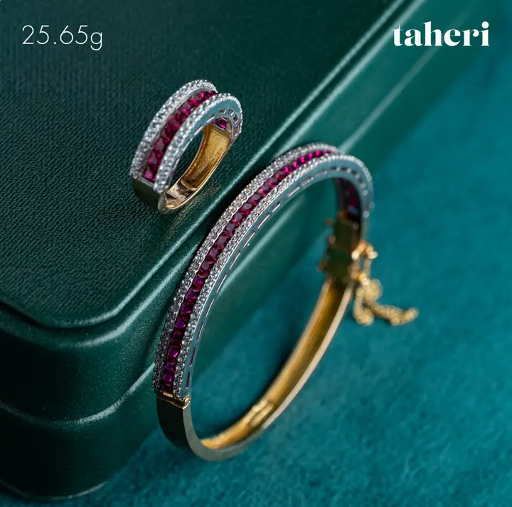 Two-Tone Bangle & Ring with Ruby design 82 by TAHERI