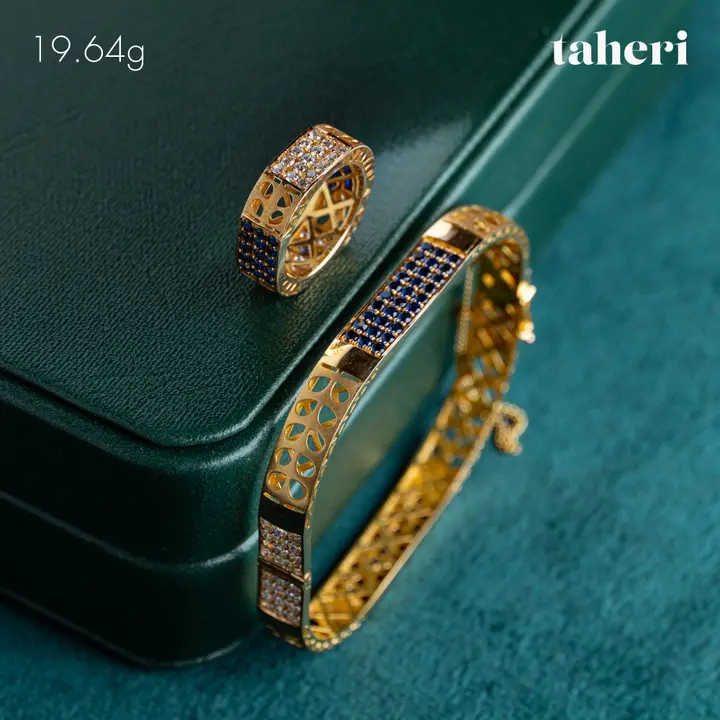 Yellow Gold Bangle & Ring with Sapphire design 83 by TAHERI