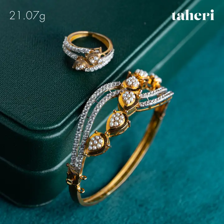 Two-Tone Bangle & Ring with Pearl design 84 by TAHERI