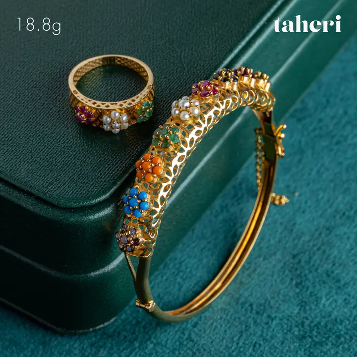 Yellow Gold Bangle & Ring with Colored Stones design 89 by TAHERI