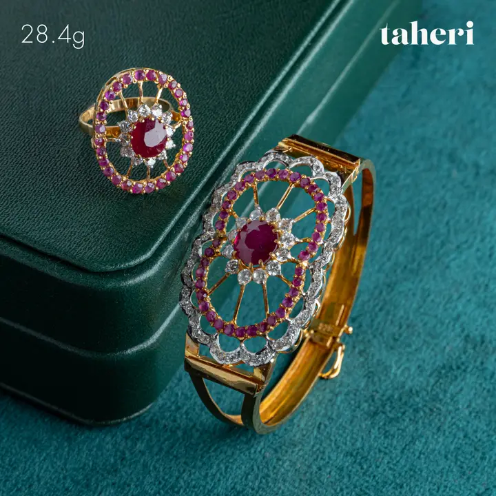Two-Tone Bangle & Ring with Ruby design 91 by TAHERI