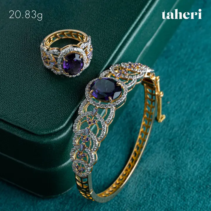 Two-Tone Bangle & Ring with Colored Stones design 92 by TAHERI