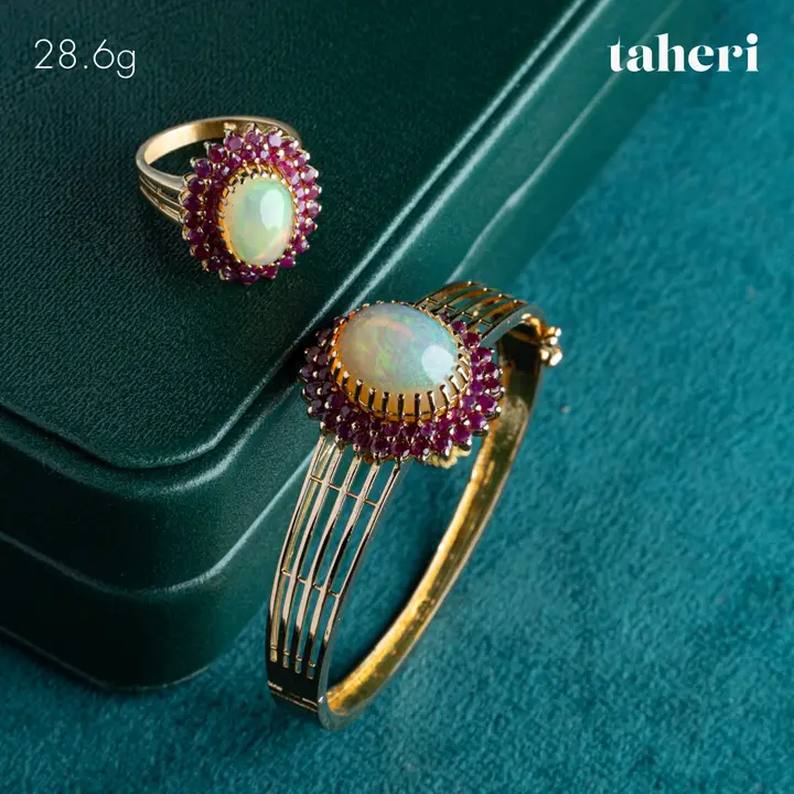 Yellow Gold Bangle & Ring with Colored Stones design 95 by TAHERI