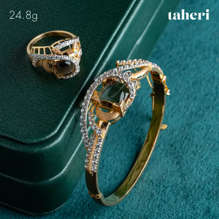 Two-Tone Bangle & Ring with Colored Stones design 96 by TAHERI