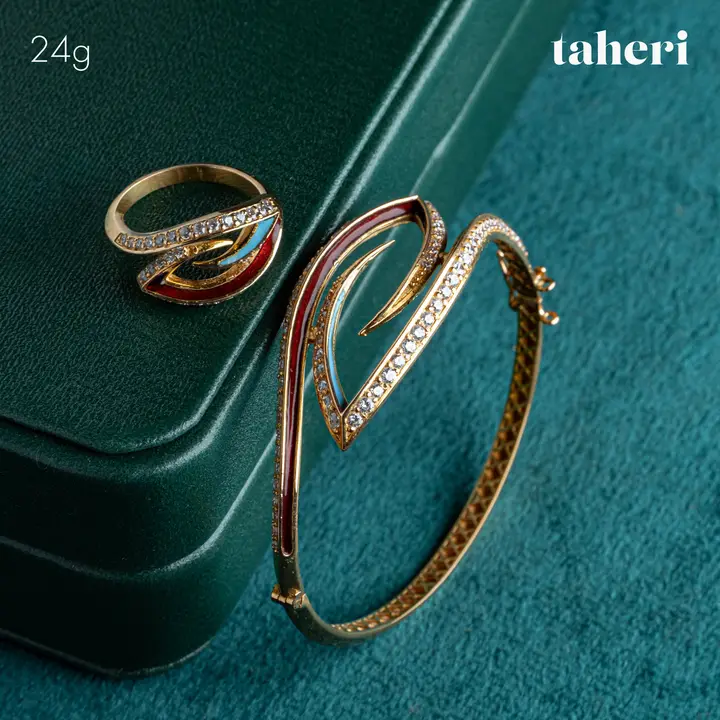 Yellow Gold Bangle & Ring with Cubic Zirconia design 97 by TAHERI