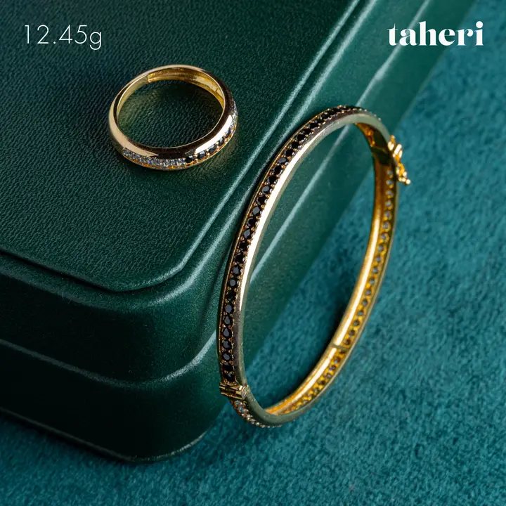 Yellow Gold Bangle & Ring with Colored Stones design 98 by TAHERI