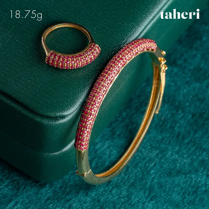 Yellow Gold Bangle & Ring with Ruby design 100 by TAHERI