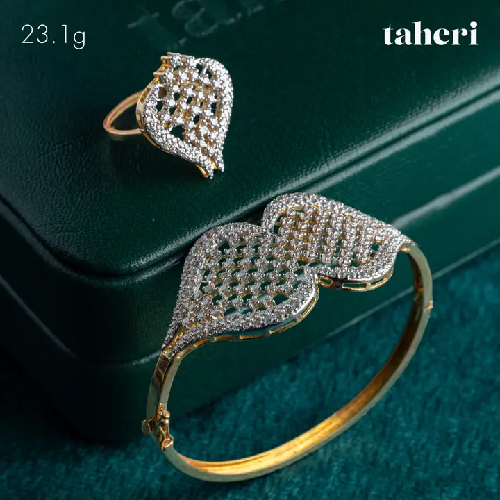 Yellow Gold Bangle & Ring with Cubic Zirconia design 102 by TAHERI