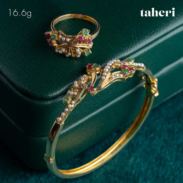 Yellow Gold Bangle & Ring with Pearl design 104 by TAHERI