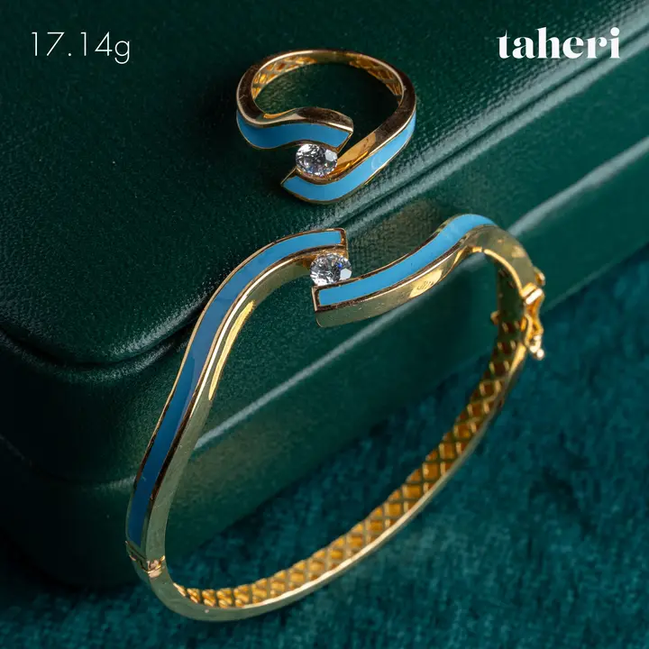 Yellow Gold Bangle & Ring with Cubic Zirconia design 106 by TAHERI