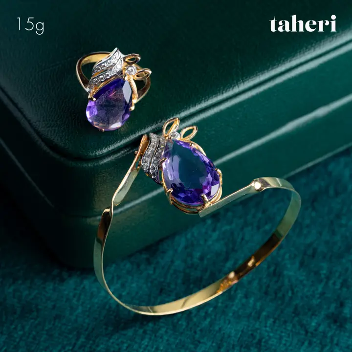 Yellow Gold Bangle & Ring with Colored Stones design 107 by TAHERI