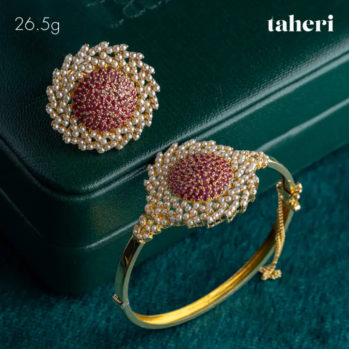Yellow Gold Bangle & Ring with Ruby design 108 by TAHERI