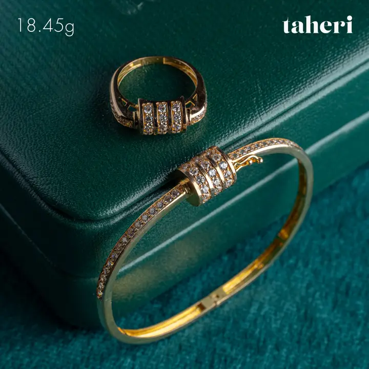 Yellow Gold Bangle & Ring with Cubic Zirconia design 109 by TAHERI