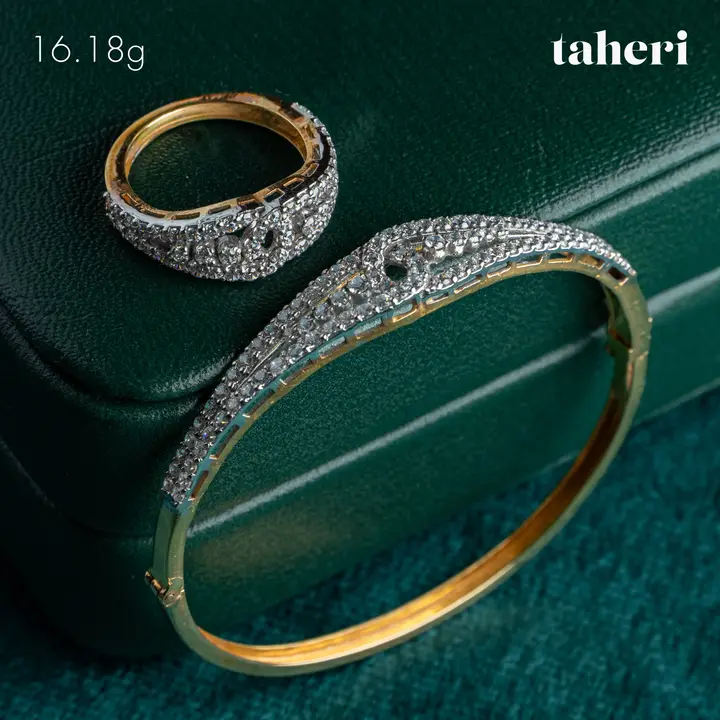 Yellow Gold Bangle & Ring with Cubic Zirconia design 110 by TAHERI