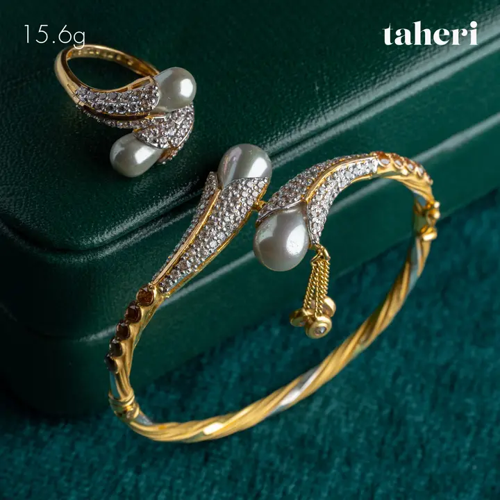 Yellow Gold Bangle & Ring with Pearl design 111 by TAHERI
